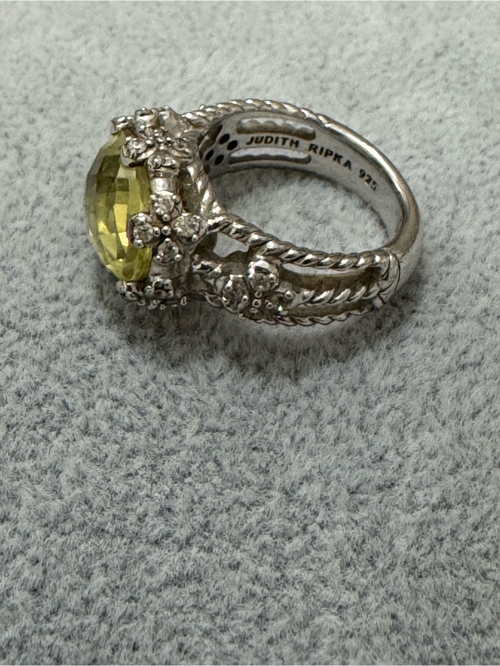 Judith Ripka Silver Lemon Quartz Floral Rope Ring